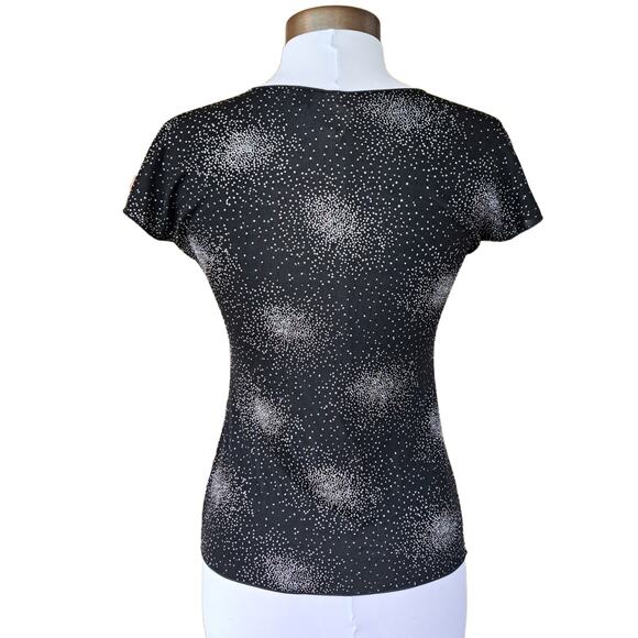 Armani Collezioni Vintage 90s Black Galaxy Glitter Bomb Top Cap Sleeve Tee Sz 4 - Picture 3 of 10